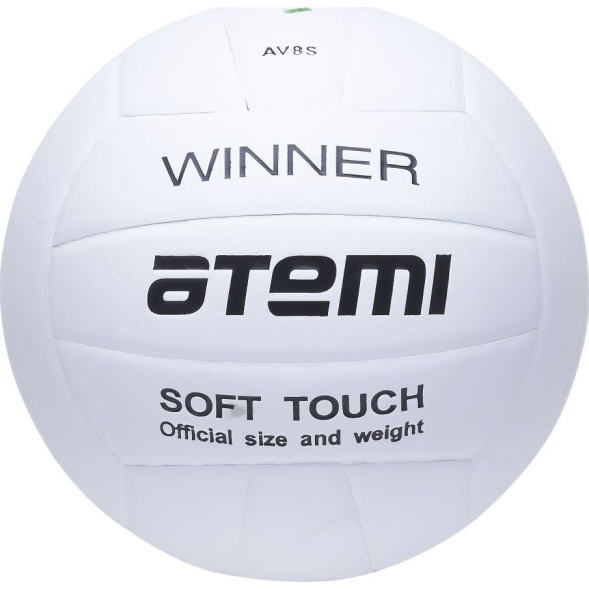 Мяч волейбольный Atemi WINNER, синтетическая кожа PU soft, бел., 18 п, клееный, окруж 65-67