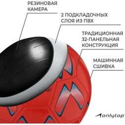 Мяч футбольный ONLYTOP, PVC, машинная сшивка, 32 панели, р. 5, цвет МИКС