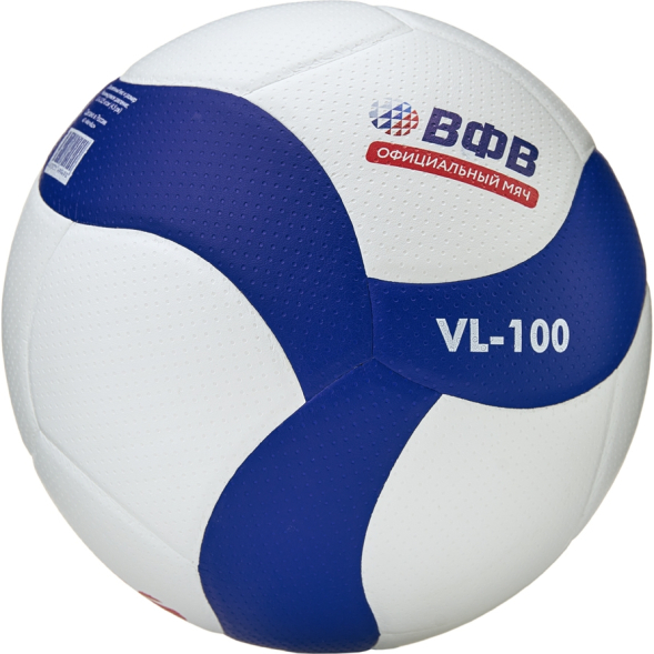 Мяч вол. ВОЛАР VL-100, р.5, оф.мяч ВФВ, синт.кожа (микрофибра), 18 панелей, клееный, бело-син