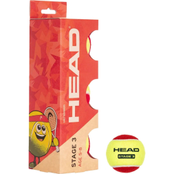Мяч теннисный детский HEAD Stage 3 Red, 578433,уп.3 шт, фетр,нат.резина,желто-красный