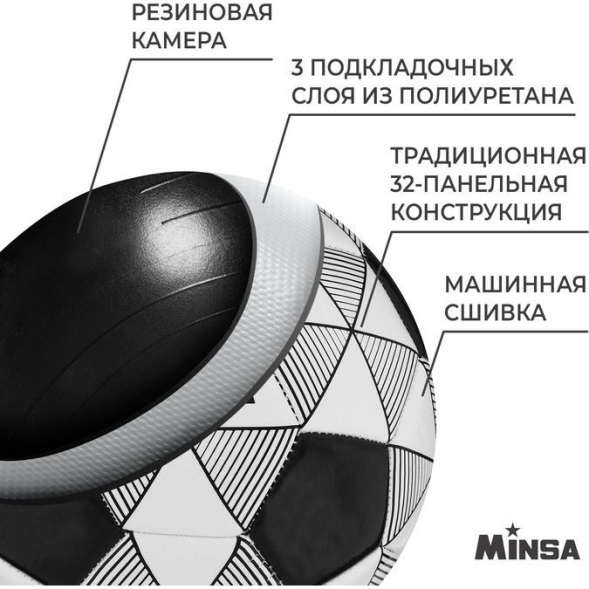Мяч футбольный MINSA, PU, машинная сшивка, 32 панели, размер 5