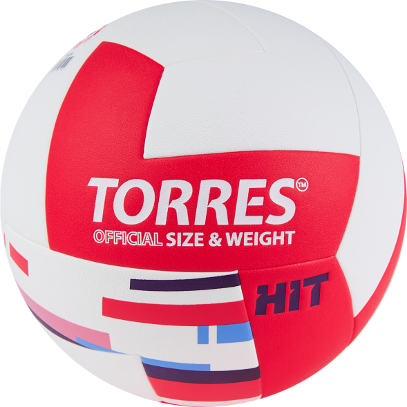 Мяч вол. TORRES Hit, V32355 р.5, синт.кожа (ПУ), клееный, бут.кам, бело-красный