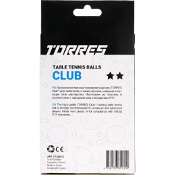 Мяч для наст. тенниса TORRES Club 2*, TT23013, диам. 40+ мм, упак. 6 шт, оранжевый