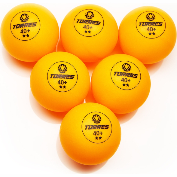 Мяч для наст. тенниса TORRES Club 2*, TT23013, диам. 40+ мм, упак. 6 шт, оранжевый
