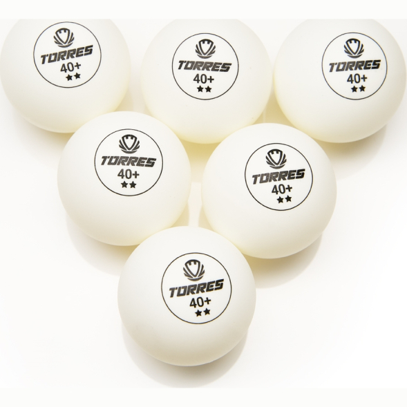 Мяч для наст. тенниса TORRES Club 2*, TT23014, диам. 40+мм, упак. 6 шт, белый