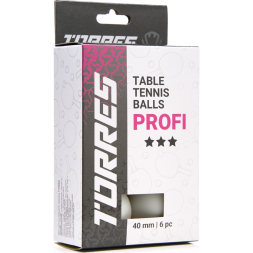 Мяч для наст. тенниса TORRES Profi 3*, TT23012, диам. 40+мм, упак. 6 шт, белый