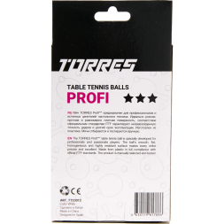 Мяч для наст. тенниса TORRES Profi 3*, TT23012, диам. 40+мм, упак. 6 шт, белый