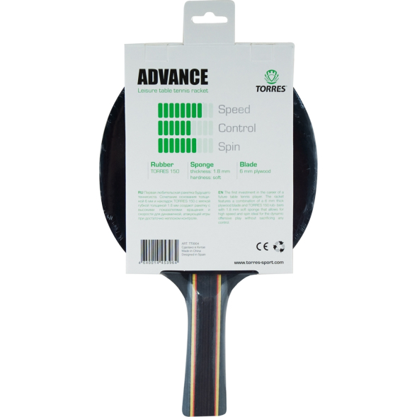 Ракетка для н/т TORRES Advance, TT0004, для любителей, накладка 1,8 мм, конич. ручка