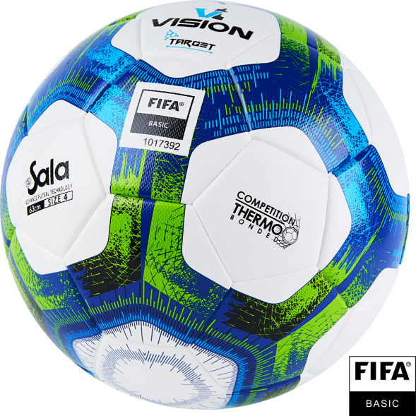 Мяч футзал. VISION Target, FS324094, FIFA Basic, р.4, 32 п. PU, 3 подкл.сл, термосшивка, бело-синий
