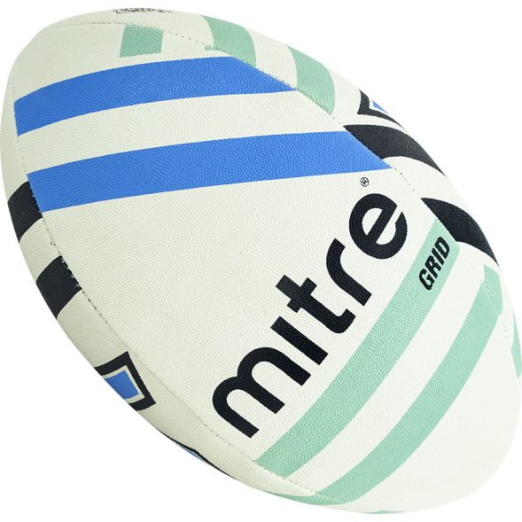 Мяч для регби MITRE Grid D4P, 5BB1153B65, р. 5, резина, маш.сш., бело-синй