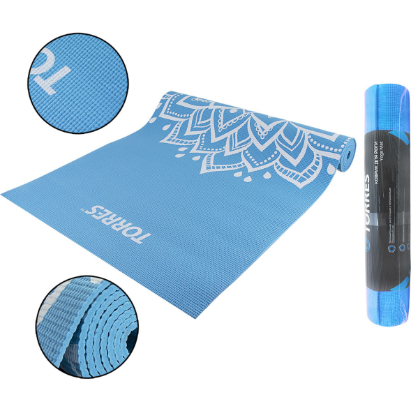 Коврик для йоги TORRES Basis 4 YL10024, толщина 4 мм, ПВХ, голубой