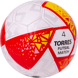 Мяч футзал. TORRES Futsal Match, FS323774, р.4, 32 панели. ПУ,4 подкл.слоя,ручн.сш,бело-крас-жёлт
