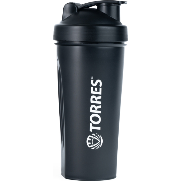 Шейкер спортивный TORRES, S01-600-01, 600мл, черная крышка с колпачком, пластик, прозрачный
