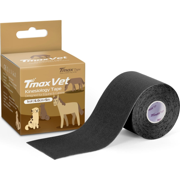 Тейп кинезиологический Tmax Vet (6см x 5м), арт. 425141, хлопок, черный