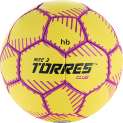 Мяч ганд. TORRES Club, H32433, р.3, ПУ, 5 подкл. слоев, руч. сшивка, желтый
