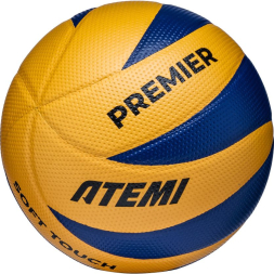 Мяч волейбольный Atemi PREMIER (N), синт. кожа Microfiber golf surface, желт/синий, 8 п, клееный