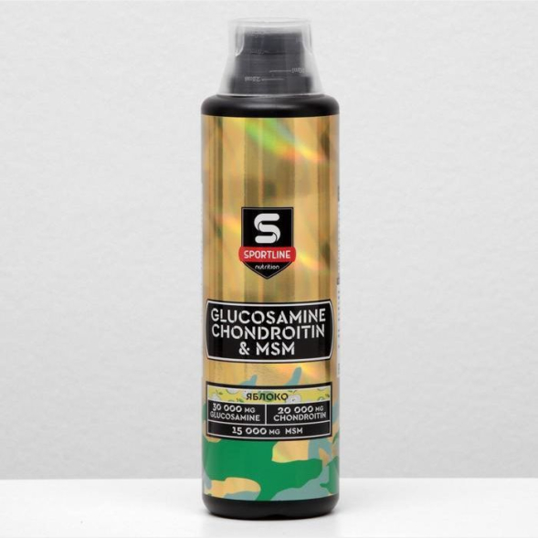 Витамины SportLine Glucosamine &amp; Chondroitin &amp; MSM, яблоко, спортивное питание, 500 мл