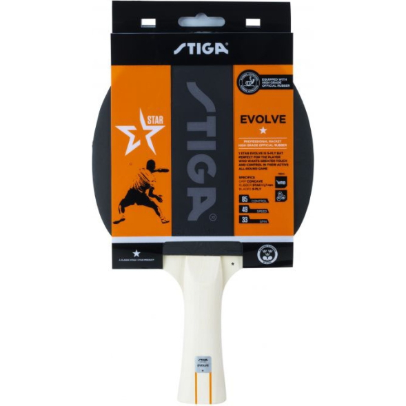Ракетка для н/т Stiga Evolve WRB 1*, 1211-8318-01, для любит., накл. 1,7мм ITTF, конич. ручка